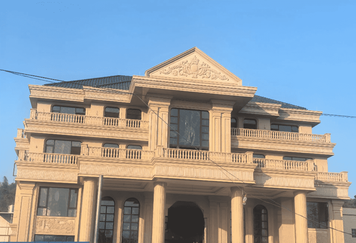 定西黄金麻别墅外墙干挂石材效果示例