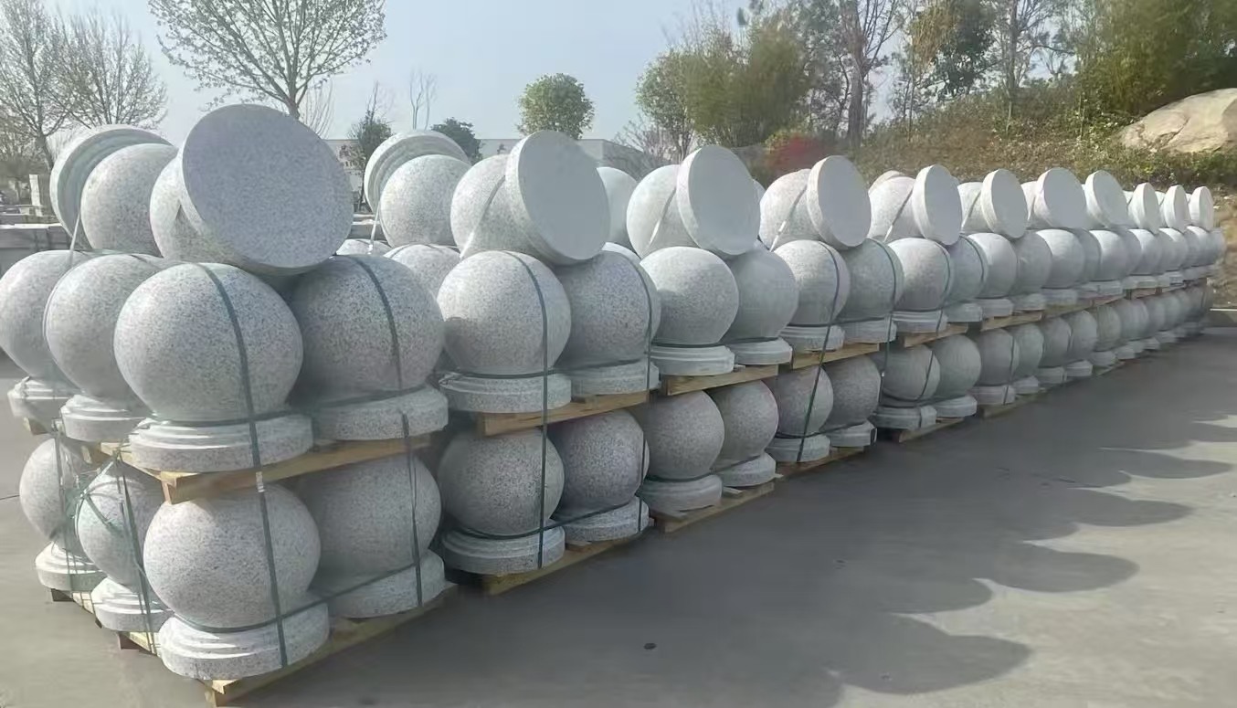 定西 白麻花岗岩石材圆球，石球，挡车球，隔离球，景观石球，风水球等