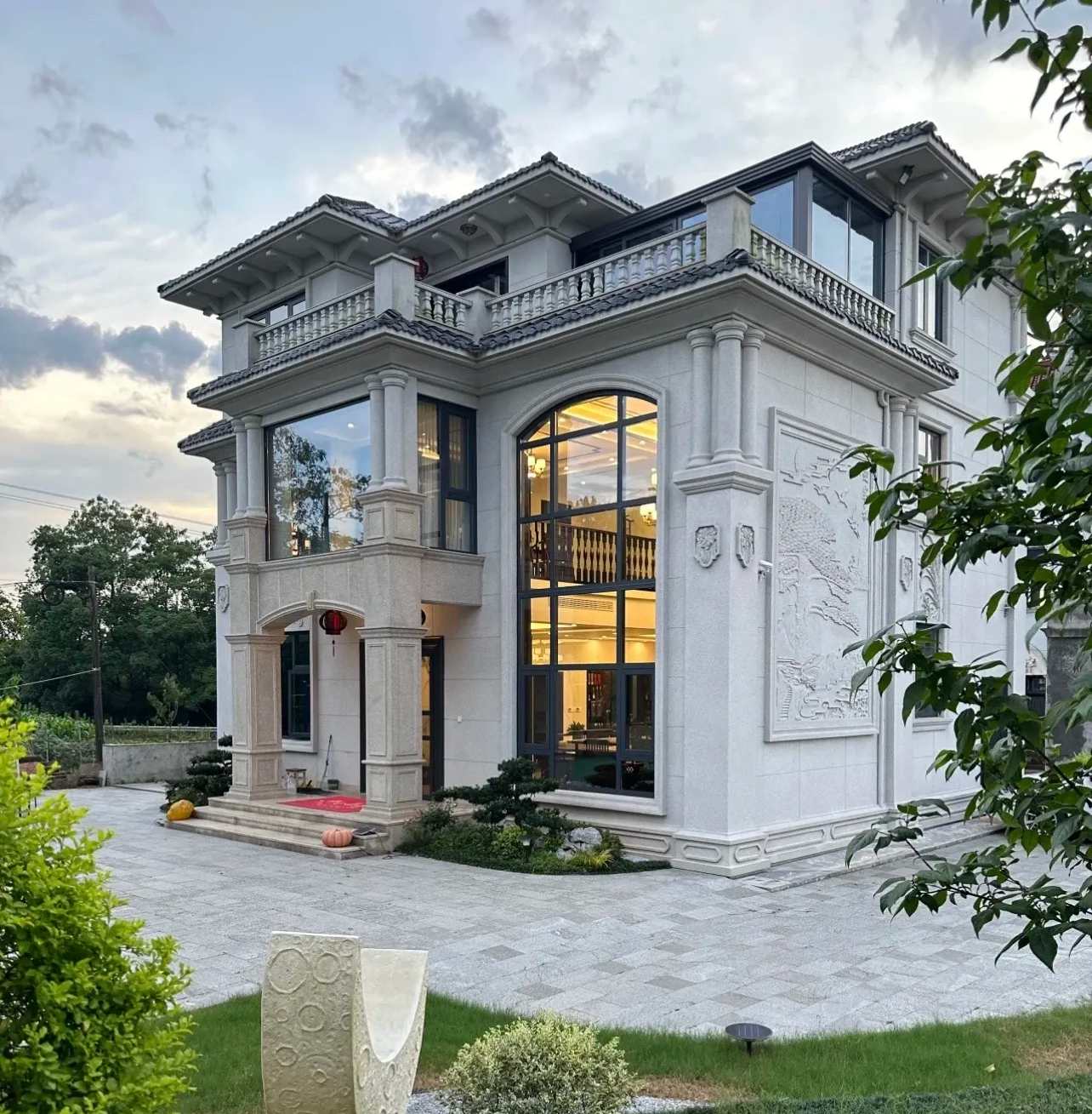 定西 白麻花岗岩私人别墅干挂石材豪华定制