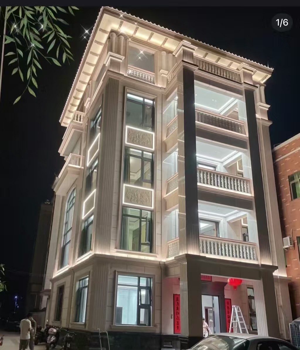 定西 芝麻白花岗岩别墅外墙夜间效果